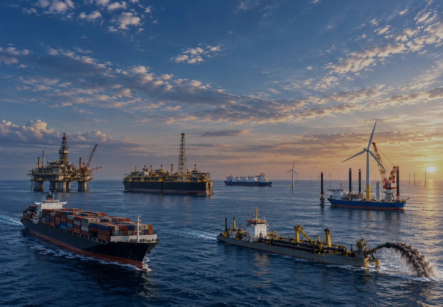 Marine, dredging, offshore oil and gas and offshore wind applications